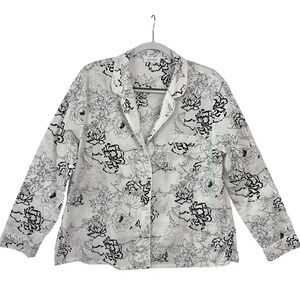 Haven Well Within Floral Pajama Top Medium White Black Long Sleeve Excellent